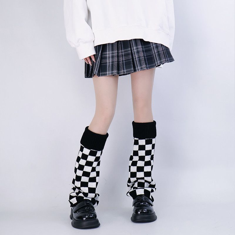 Boot Sock Slouchy - Polainas de Malha Xadrez Preto e