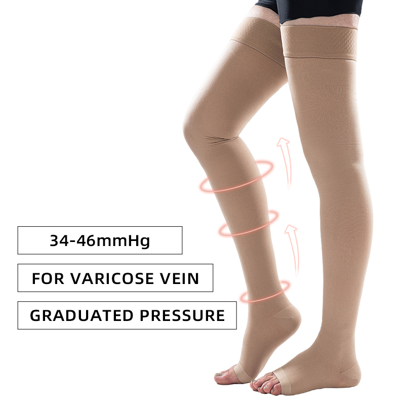 Compression Sock Medical - 1 par coxa alta aberta dedo