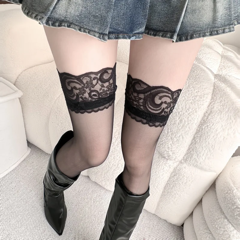 Tights Pantyhose Sheer - Meias de renda feminina cinto floral