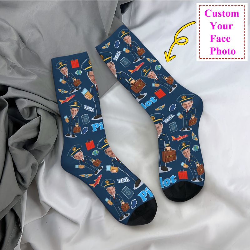 Dress Sock Men - Novidade masculino engraçado piloto personalizado vestido