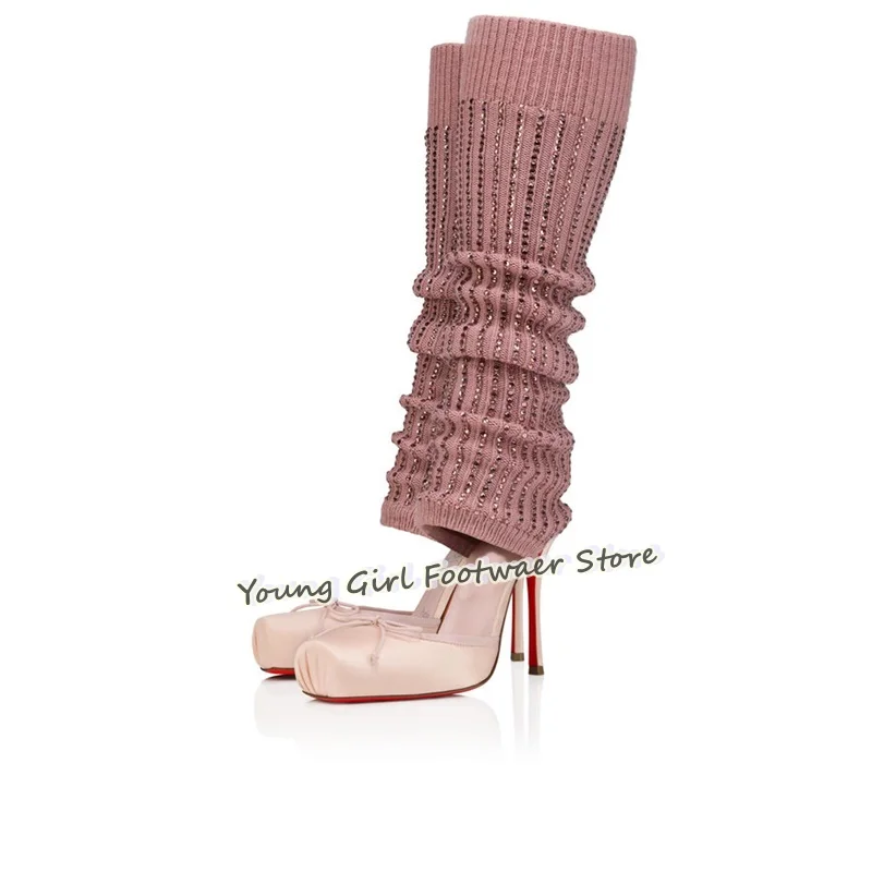 Botas de Salto Agulha Vermelha - Knee High Sock Women avaliação e preço