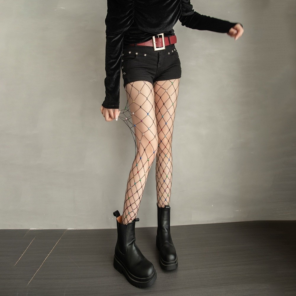 Meias de Rede Coloridas Y2K co - Fishnet Stocking Women avaliação e preço