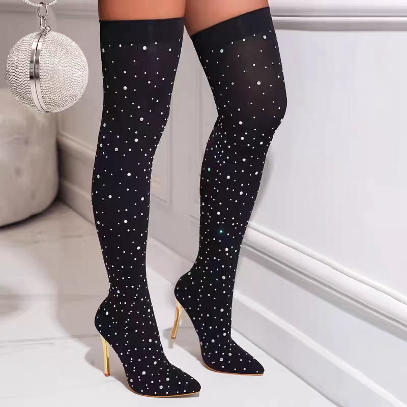 Strass perna fina estiramento  - Knee High Sock Women avaliação e preço